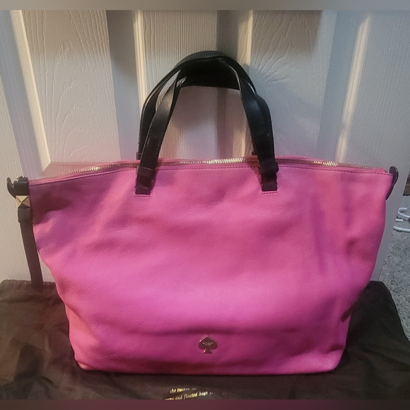 Kate Spade Large Pink & Black Leather Satchel Tote Bag - Picture 9 of 12